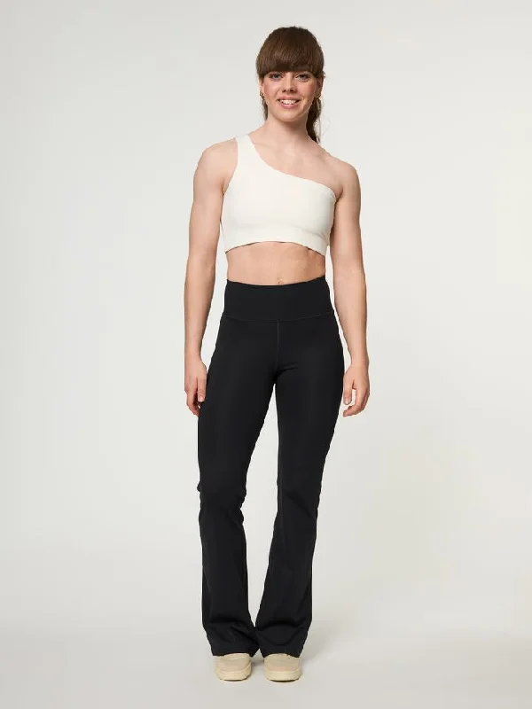 Girlfriend Collective Rib Flare Legging - Black Trendy Adjustable Waist Leggings