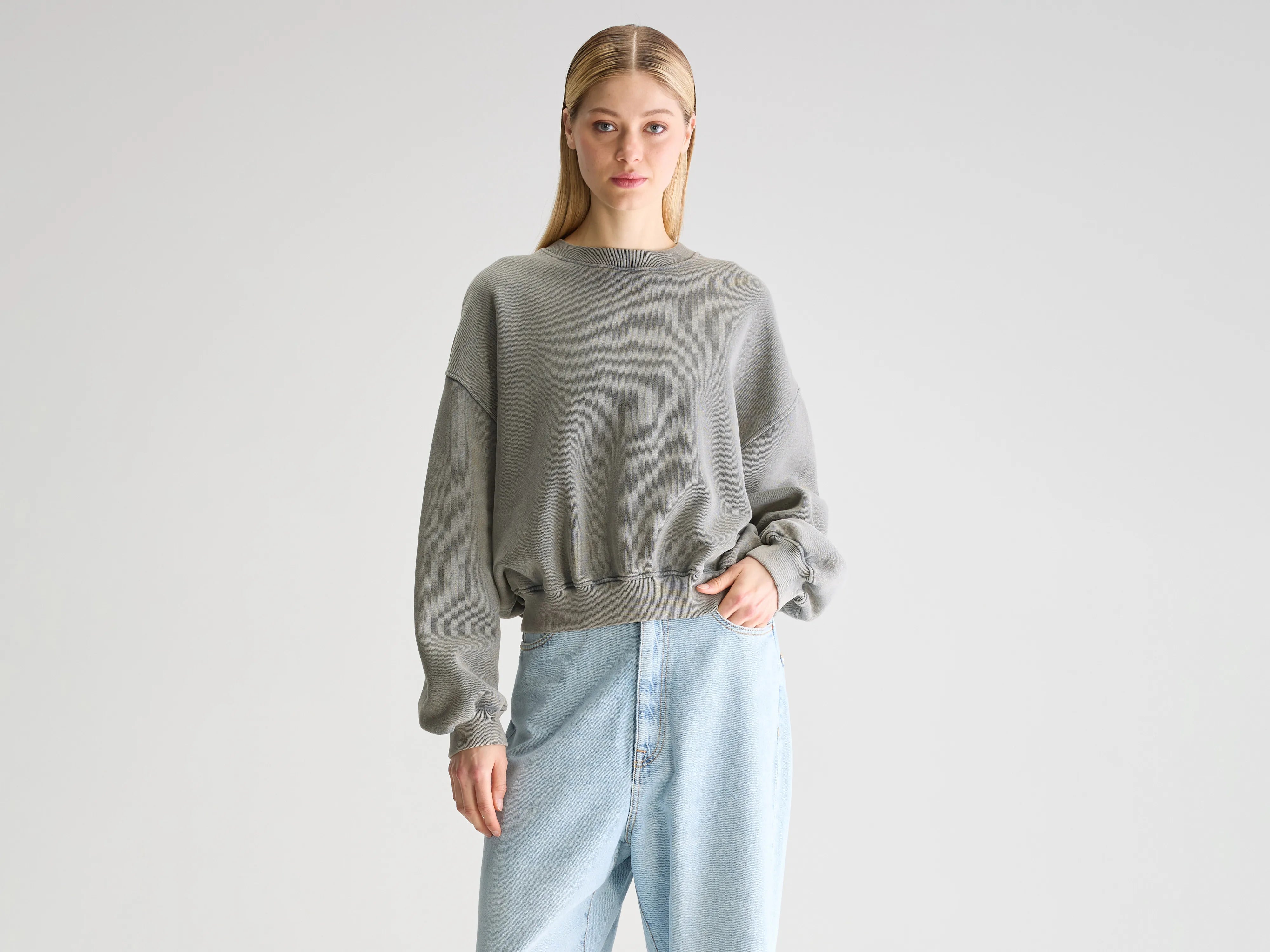 Fancy cropped sweatshirt (251 / W / BLACK SAND) Oversized Hoodie Comfort Casual