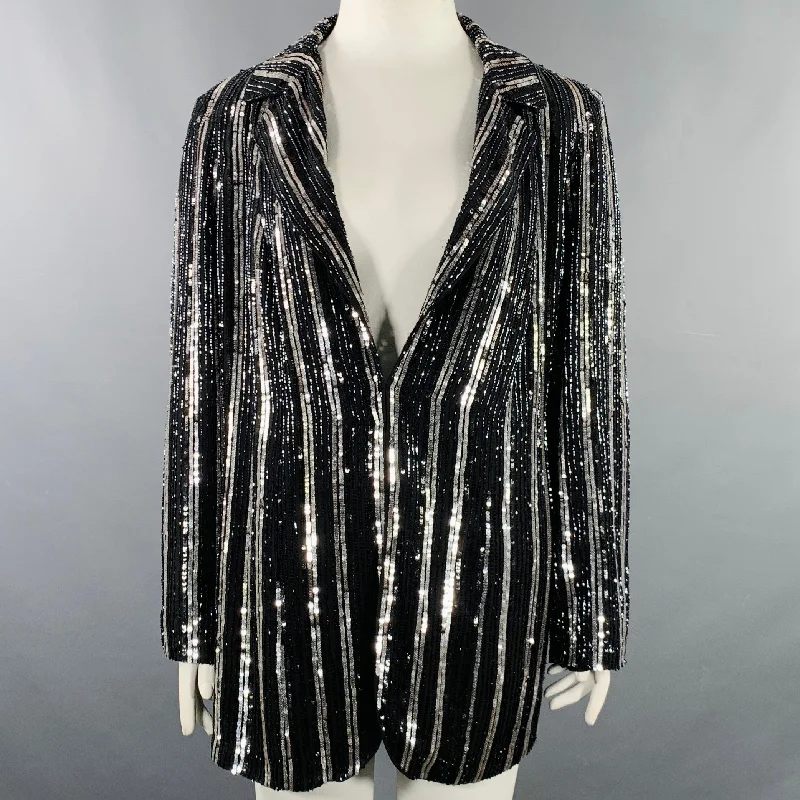MARINA RINALDI Size 22 Black Silver Sequined Hook Eye Closure Coat Denim Leather Suede MARINA RINALDI Size 22 Black Silver Sequined Hook Eye Closure Coat Denim Leather Suede