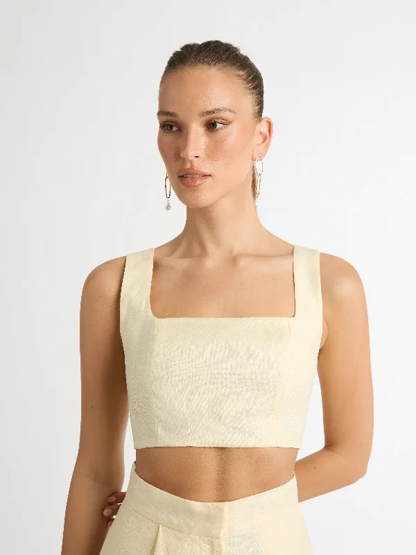 LEXI LINEN CROP TOP Beaded Sequined Faux Fur
