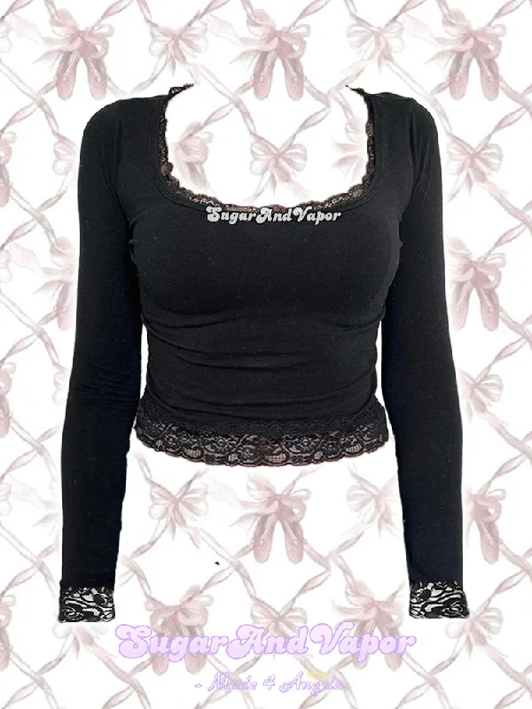 Faelan Dark Coquette Basic Crop Top Front Pockets Side Pockets Patch Pockets