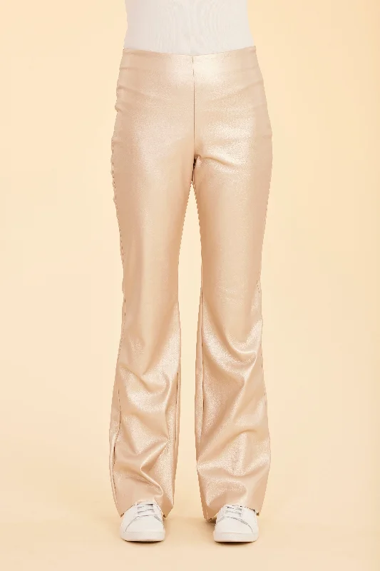 Metallic Faux Leather Flare Leggings Fashionable Stretchy Fit Leggings