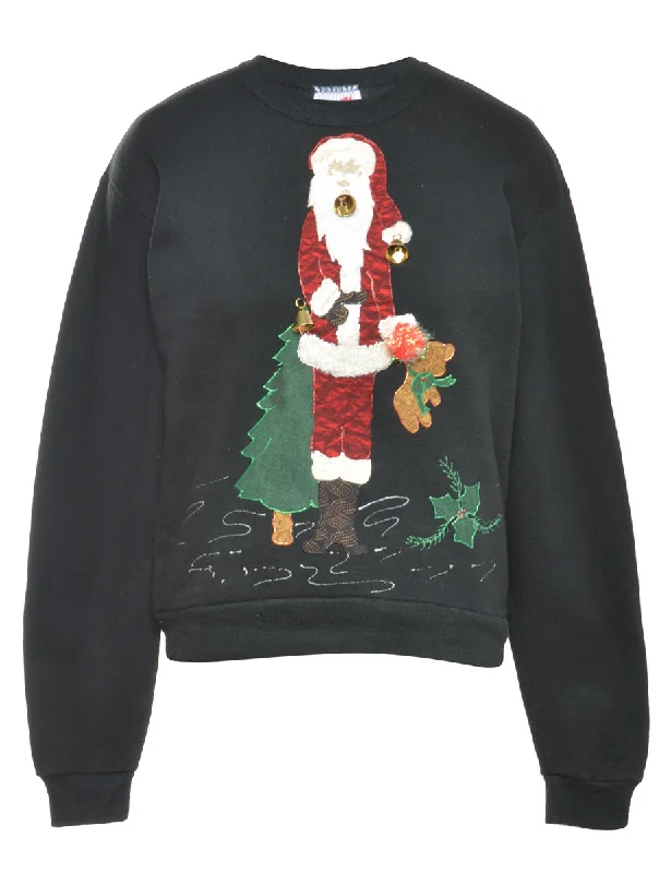 Beyond Retro Reworked Christmas Sweatshirt With Bells - M Hoodie with Hem Ribbing Snug Secure Beyond Retro Reworked Christmas Sweatshirt With Bells - M Hoodie with Hem Ribbing Snug Secure