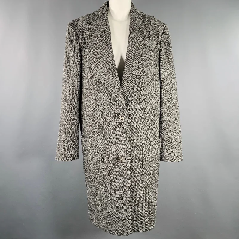 MICHAEL KORS COLLECTION Size 8 Grey Black White Wool Blend Tweed Coat Hook-and-Loop Buckled Tied MICHAEL KORS COLLECTION Size 8 Grey Black White Wool Blend Tweed Coat Hook-and-Loop Buckled Tied