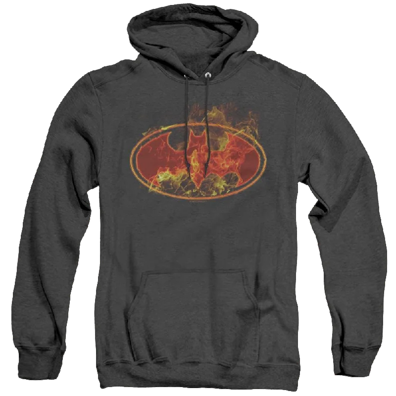 Dc Batman Flames Logo - Heather Pullover Hoodie Fine Merino Wool
