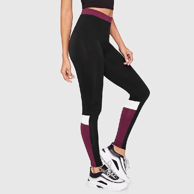 Black Leggings With Purple and White Patches Stylish Athletic Wear Leggings