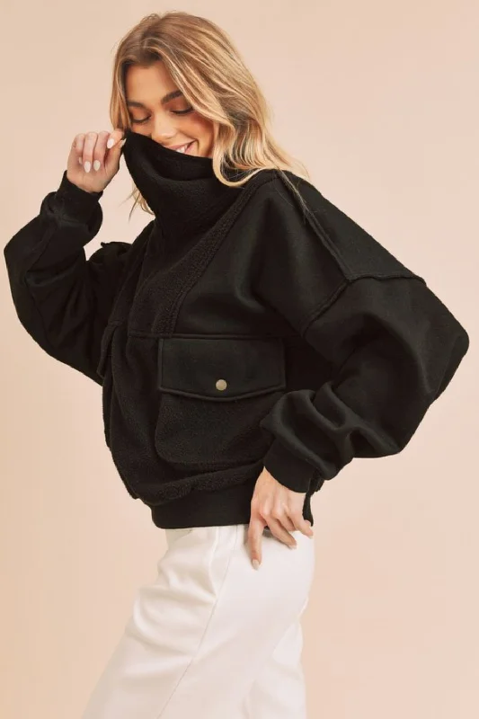 Hazel Blues® | Aemi + Co Exposed Seam Half Zip Sweatshirt with Pockets Hoodie with Turtle Neck Cozy Winter Hazel Blues® | Aemi + Co Exposed Seam Half Zip Sweatshirt with Pockets Hoodie with Turtle Neck Cozy Winter