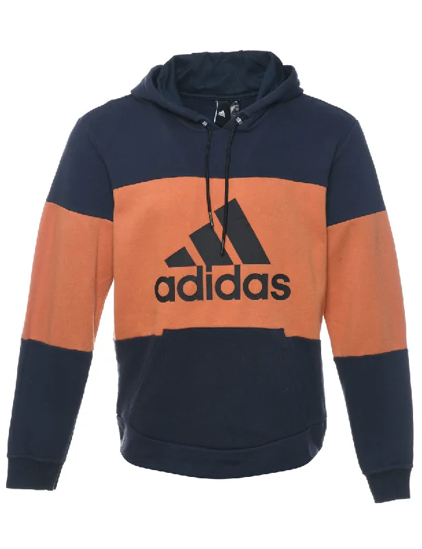 Adidas Navy & Orange Contrast Hoodie - S Hoodie with Button Classic Timeless