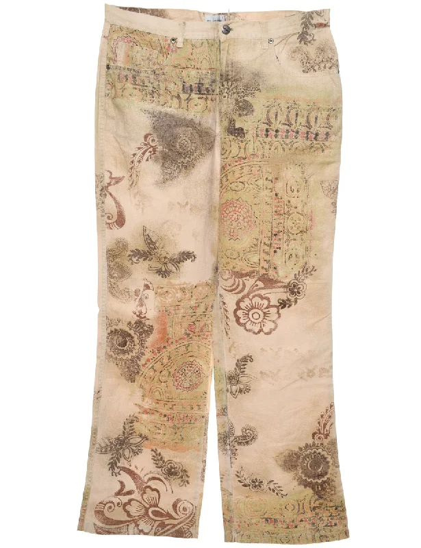 Light Brown & Pink 1990s Patterned Trousers - W32 L28 Trousers Cargo pockets