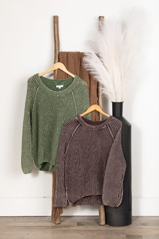 Washed Crewneck Knit Pullover Sweater Fitted Ribbed Sweater