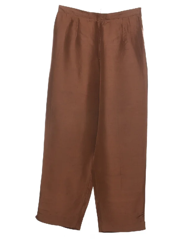 Dark Brown High Waist Trousers - W26 L26 Trousers Designer Luxury