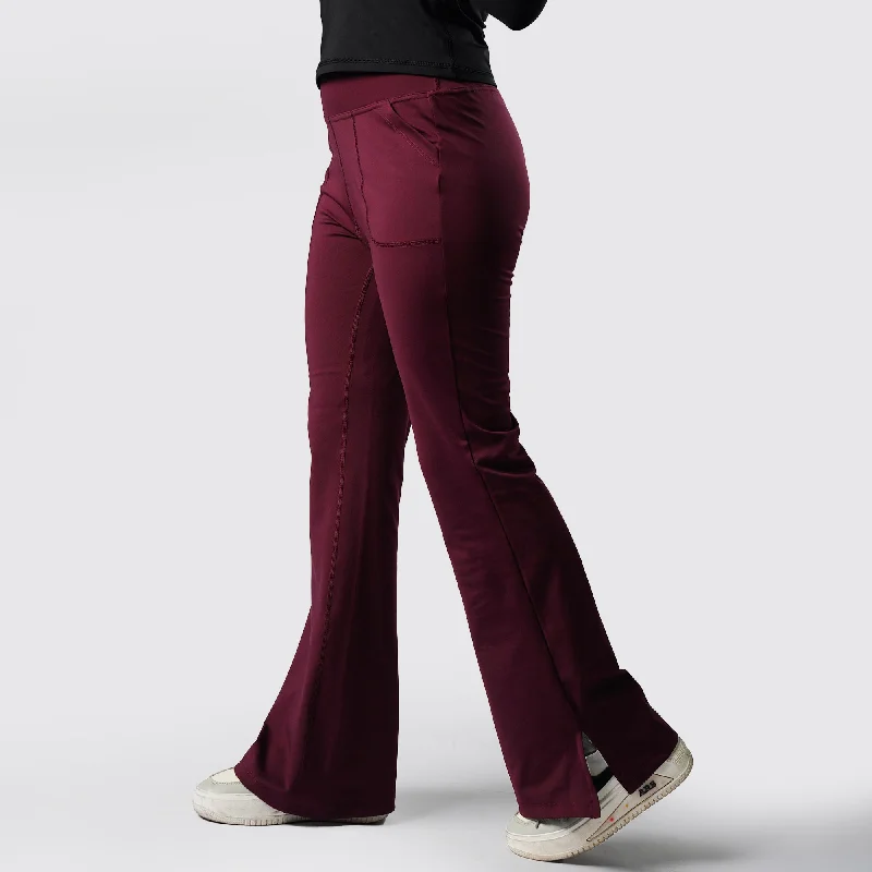 Tf-Premium Maroon High Waisted Flare Cut Leggings Cozy Textured Workout Leggings