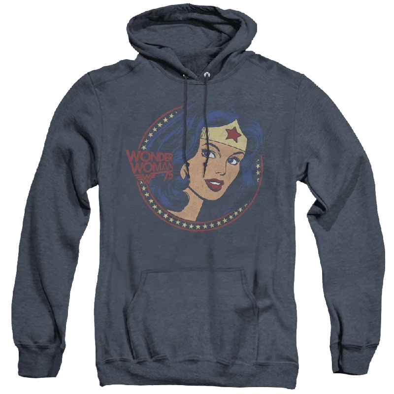 Wonder Woman Ww75 Starburst Portrait - Heather Pullover Hoodie Tight Sleeve Top
