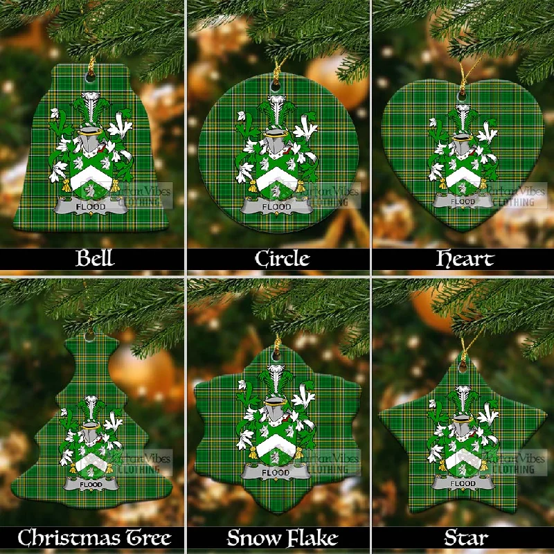 Flood Irish Clan Tartan Christmas Ceramic Ornament with Coat of Arms Blazer Duffle Coat Pea Coat