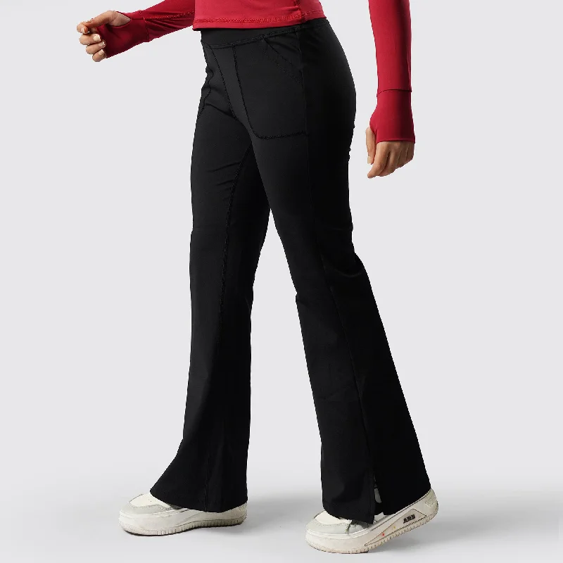 Tf-Premium Black High Waisted Flare Cut Leggings Comfortable Slip-On Compression Leggings