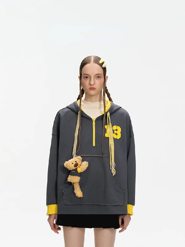 Pocket Bear Youth Hoodie Hoodie with Tied Waist Feminine Flattering