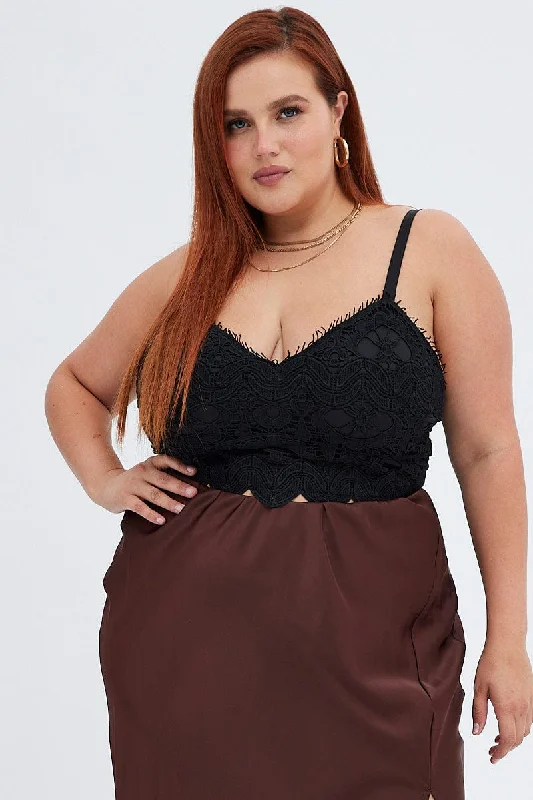 Black Crop Top Sleeveless Lace Satin Fabric Silk Fabric Chiffon Fabric