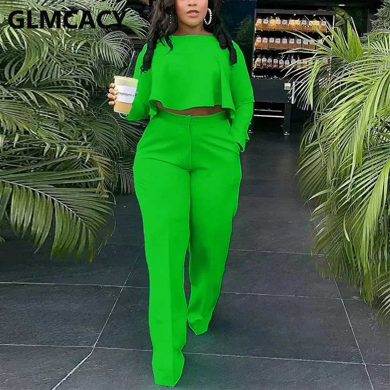 Long Sleeve Crop Top & Pants Lace Blend Ribbed Blend Corduroy Blend
