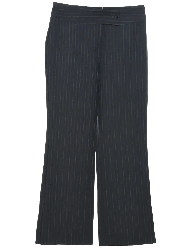 Dark Grey Low Rise Striped Trousers - W32 L32 Trousers Gym Athletic