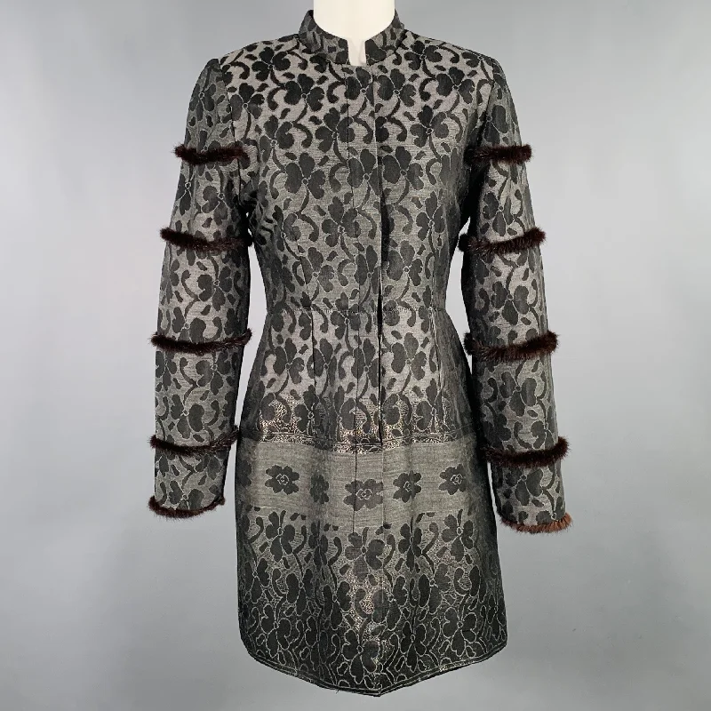 RICHARD CHAI Size S Grey Black Jacquard Floral Hidden Buttons Coat Blouse Shirt Tunic RICHARD CHAI Size S Grey Black Jacquard Floral Hidden Buttons Coat Blouse Shirt Tunic
