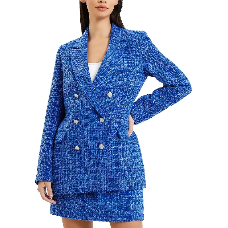 French Connection Womens Tweed Double Breasted Pea Coat Faux Fur Real Fur Shearling