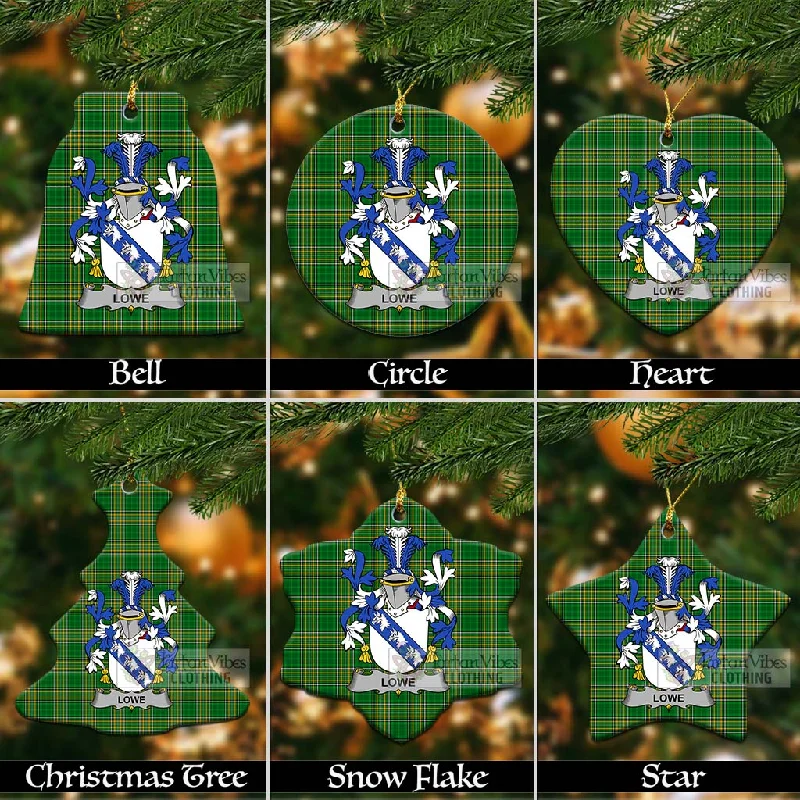 Lowe Irish Clan Tartan Christmas Ceramic Ornament with Coat of Arms Embroidered Appliqued Beaded