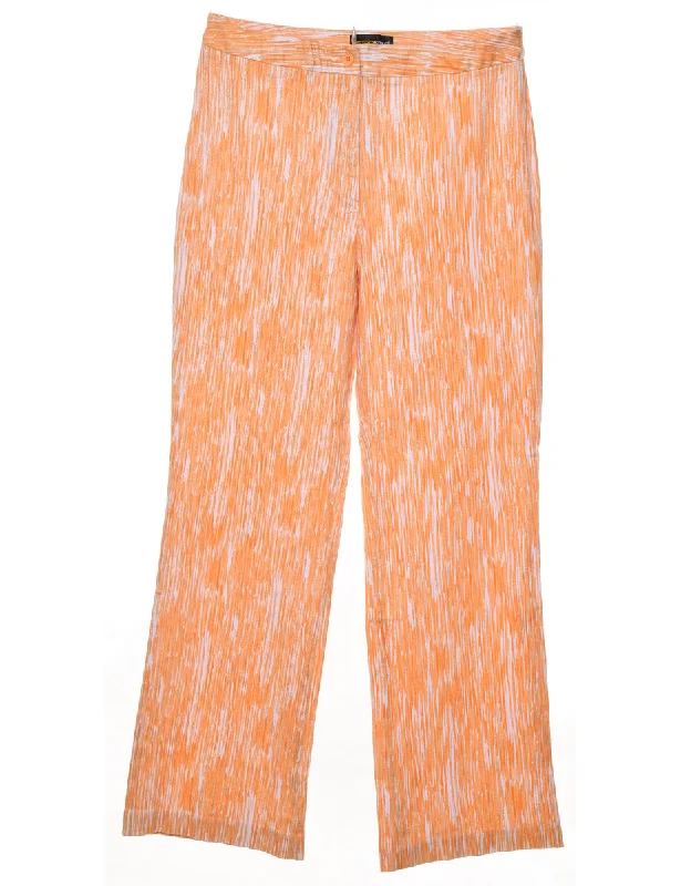 Orange & White Patterned Bootcut Trousers - W30 L31 Trousers Modern Contemporary