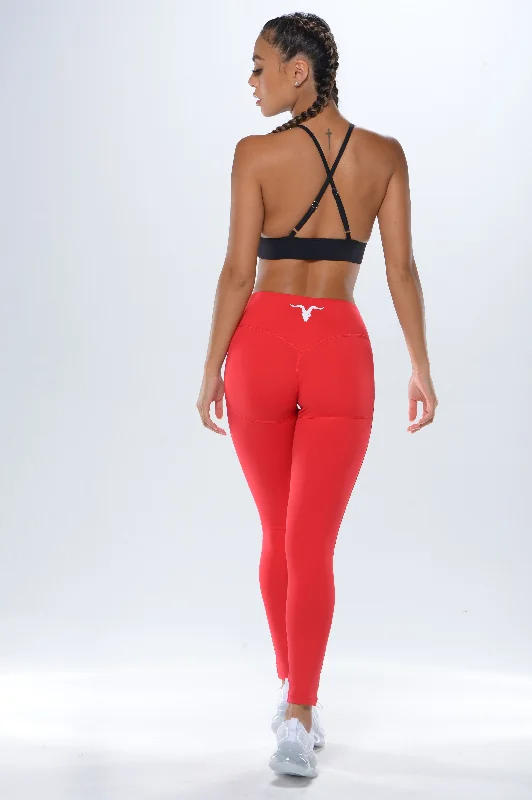 Mid-Rise Leggings - Red Elegant Velvet Leggings