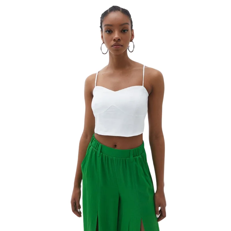 OXXO - Crop Top with Thin Straps Zippered Buttoned Snapped