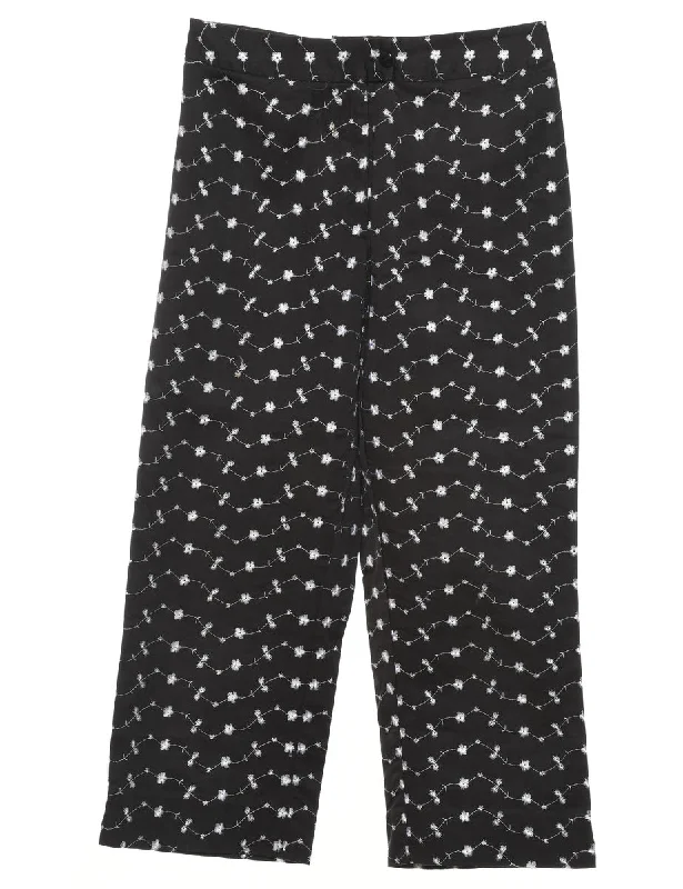 Black Embroidered Trousers - W27 L23 Trousers Flared Retro