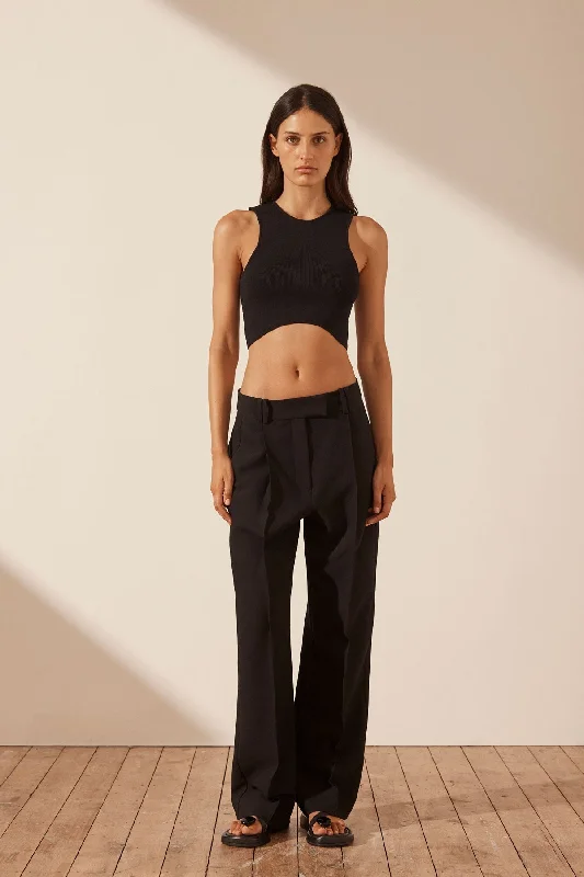 BASIC CURVED HEM CROP TOP - BLACK Sequined Glittery Shiny