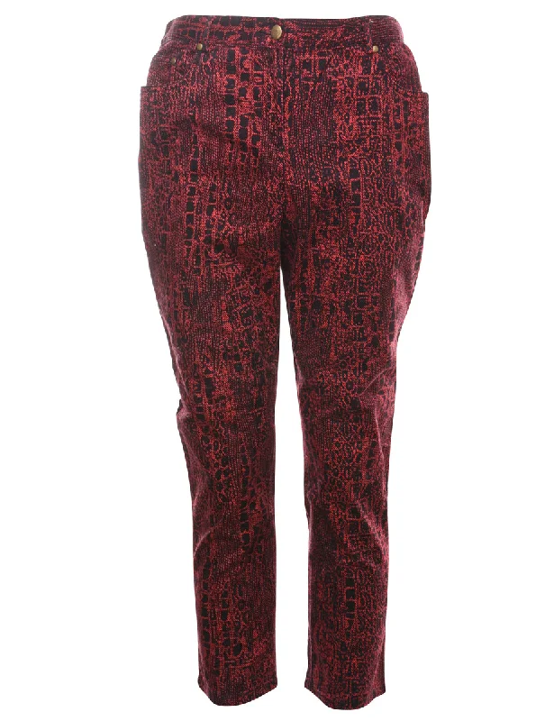 Snakeskin Pattern Red & Black Denim Trousers - W33 L27 Trousers Favorite Customer