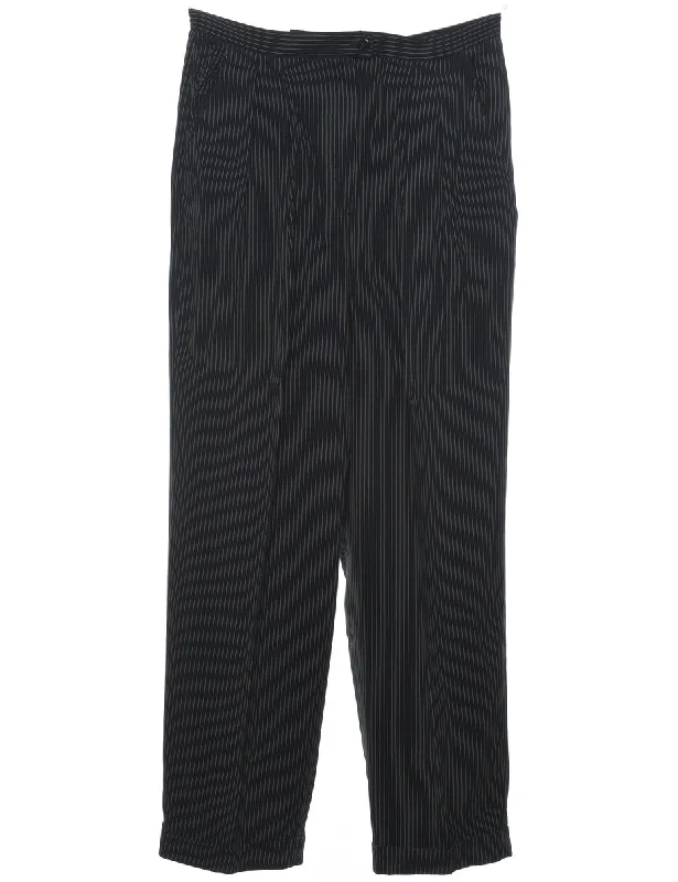 Pinstripes Black Trousers - W28 L28 Trousers Travel Practical