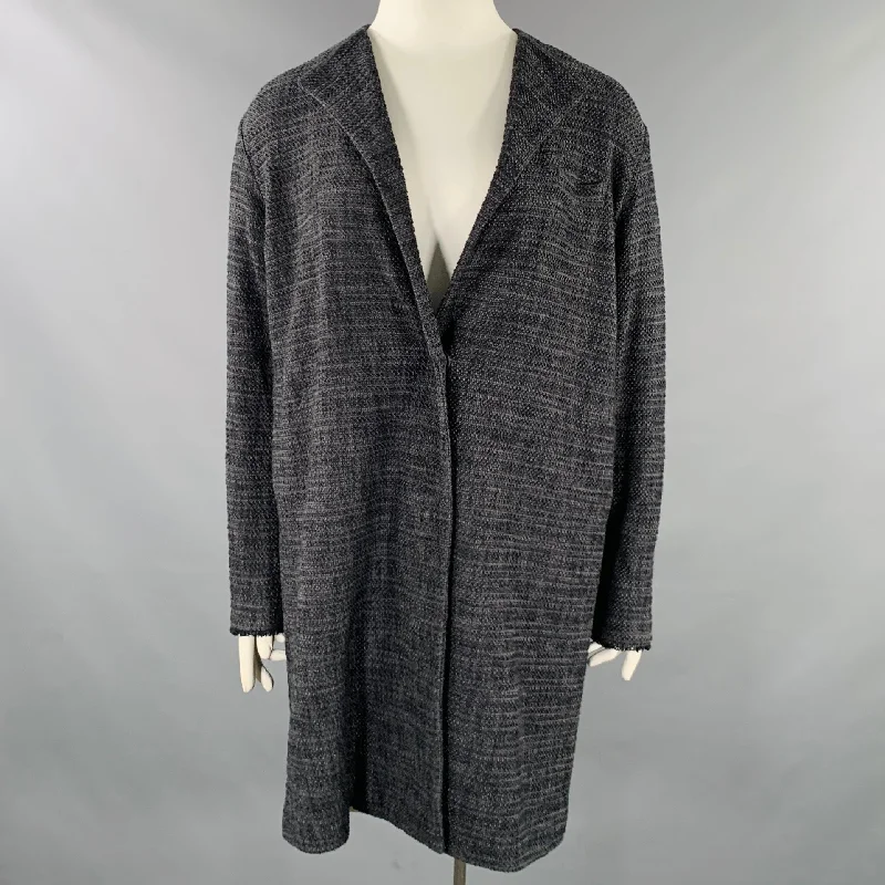 ISSEY MIYAKE Size L Grey Navy Single Breasted Snaps Coat Stand-Up Roll-Neck Turtle