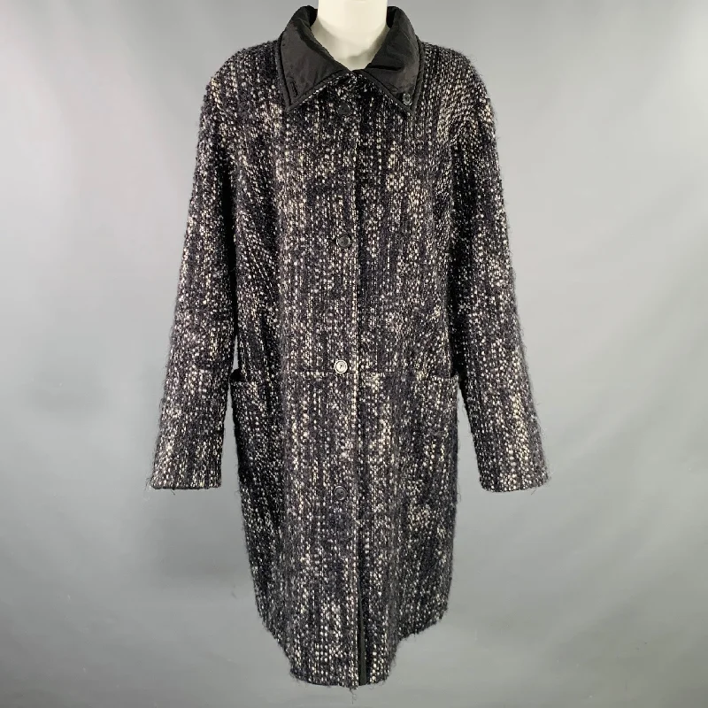 MARINA RINALDI Size M Black White Wool Blend Tweed Reversible Coat Wool Cashmere Tweed MARINA RINALDI Size M Black White Wool Blend Tweed Reversible Coat Wool Cashmere Tweed