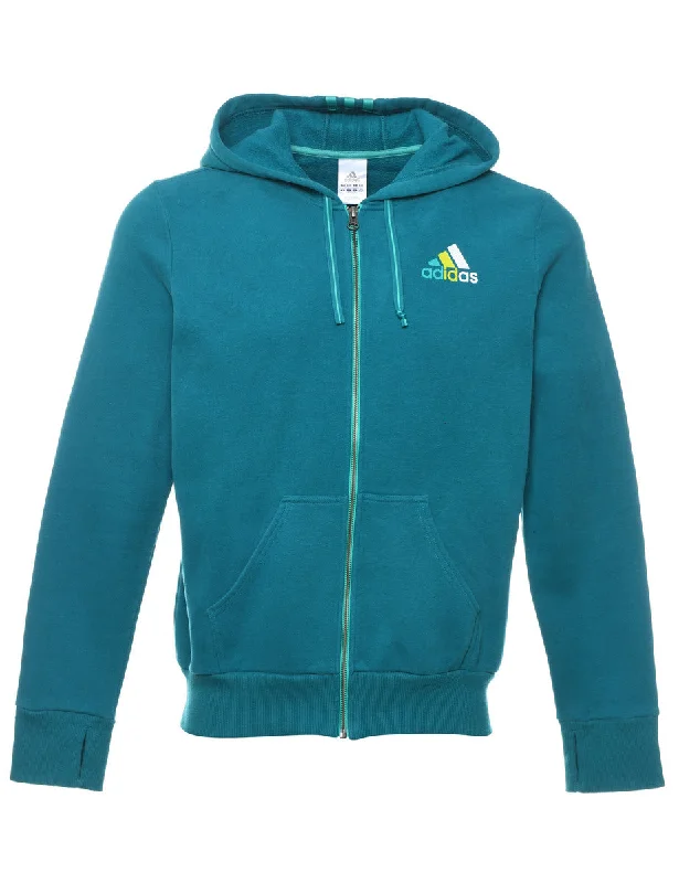 Adidas Turquoise Hooded Sweatshirt  - L Hoodie with Pattern Geometric Abstract