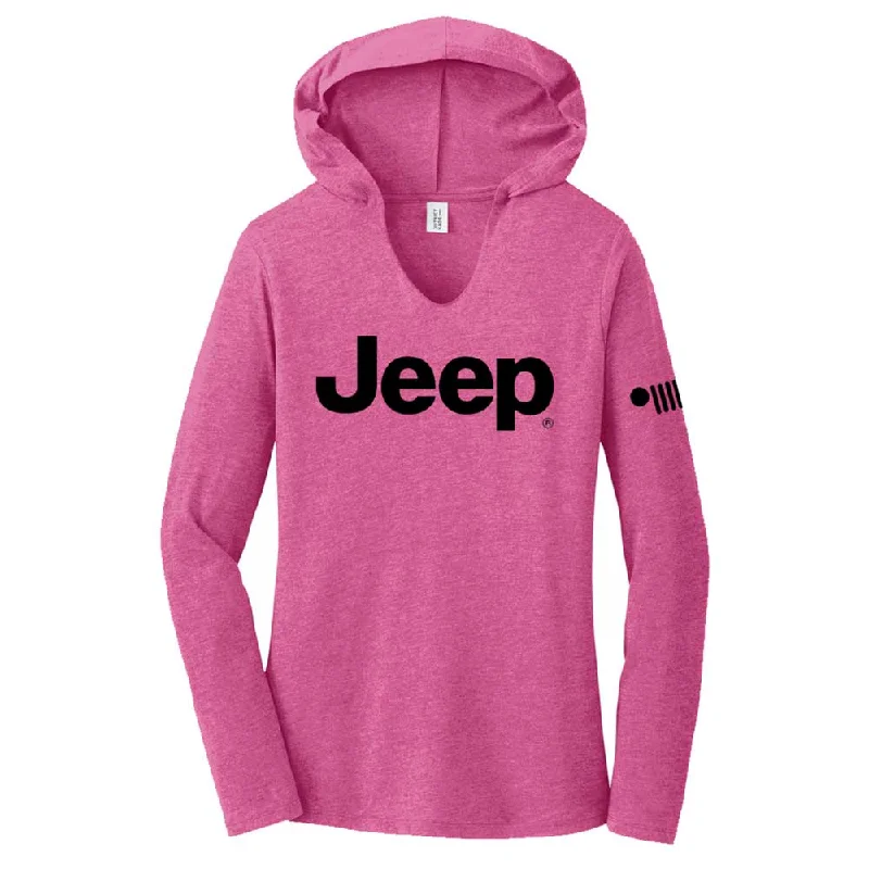 Ladies Jeep® Text Triblend Hooded Pullover - Bright Pink Heather Over Sleeve Pullover