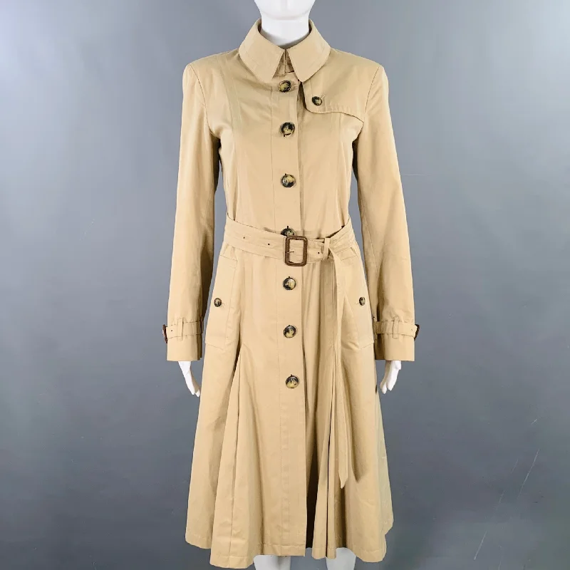 BURBERRY LONDON Size S Beige Cotton Pleated Trench Coat Turtleneck Wrap Cape
