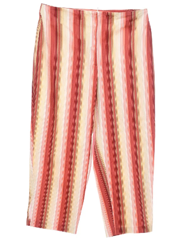 Striped Yellow, Pink & White Casual Trousers - W32 L23 Trousers Low Rise Relaxed