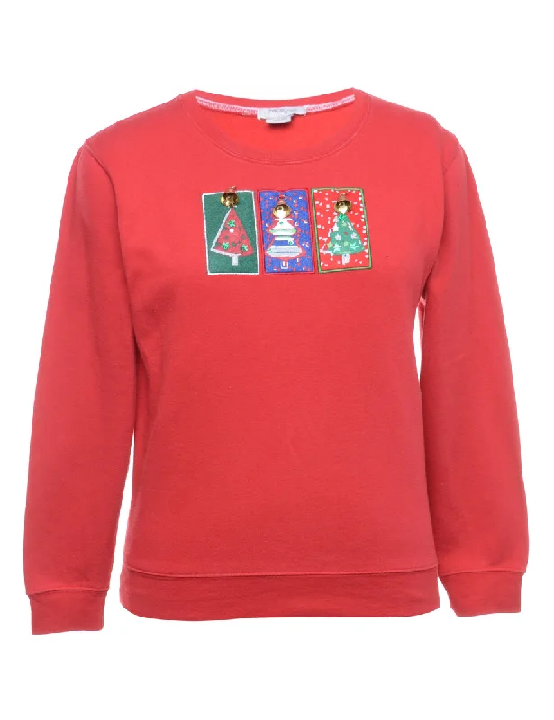 Beyond Retro Reworked Christmas Sweatshirt With Bells - M Hoodie with Back Slit Movement Comfort Beyond Retro Reworked Christmas Sweatshirt With Bells - M Hoodie with Back Slit Movement Comfort