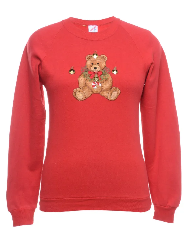 Beyond Retro Reworked Christmas Sweatshirt With Bells - M Hoodie with Tied Waist Feminine Flattering Beyond Retro Reworked Christmas Sweatshirt With Bells - M Hoodie with Tied Waist Feminine Flattering