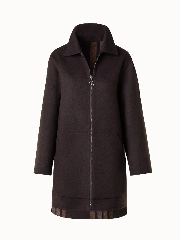 Wool Short Coat - Check Reversible to Solid Kimono Robe Cloak