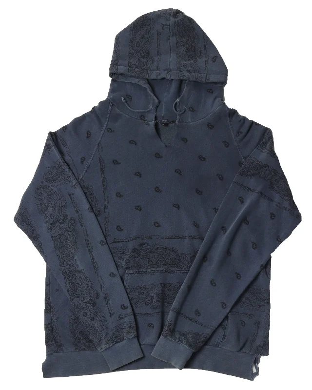 Paisley Navy Hoodie Hoodie with Hem Elastic Stretchable Comfortable