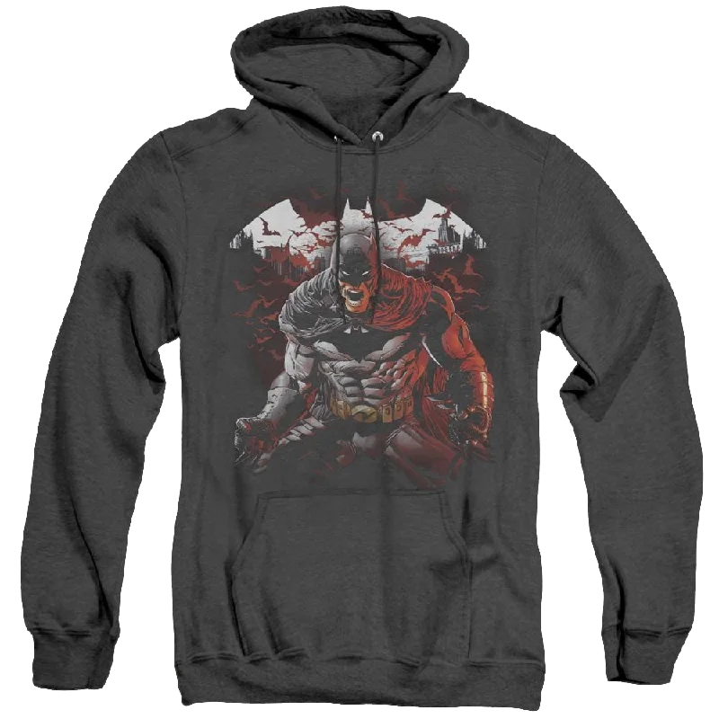 Dc Batman Raging Bat - Heather Pullover Hoodie Lapel Neck Sweater