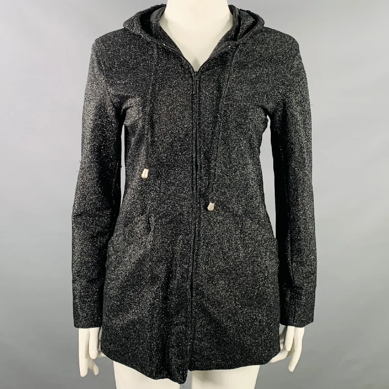 PLEIN SUD Size 10 Black Glitter Polyamide Blend Hooded Coat Cape Coat Herringbone Coat Tweed Coat PLEIN SUD Size 10 Black Glitter Polyamide Blend Hooded Coat Cape Coat Herringbone Coat Tweed Coat