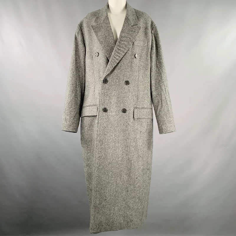 ROKH Size S Grey Wool Tweed Oversized Coat Rayon Velvet Corduroy