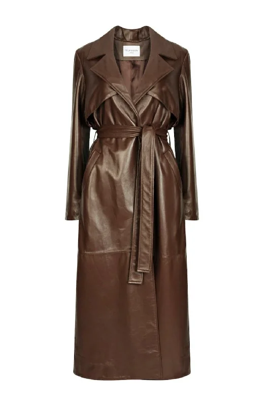 LEONORA LEATHER TRENCH COAT Plaid Tartan Floral