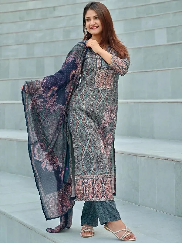 Blue Printed Crepe Straight Kurta With Trousers & Dupatta Chinos Cotton Straight Leg Blue Printed Crepe Straight Kurta With Trousers & Dupatta Chinos Cotton Straight Leg