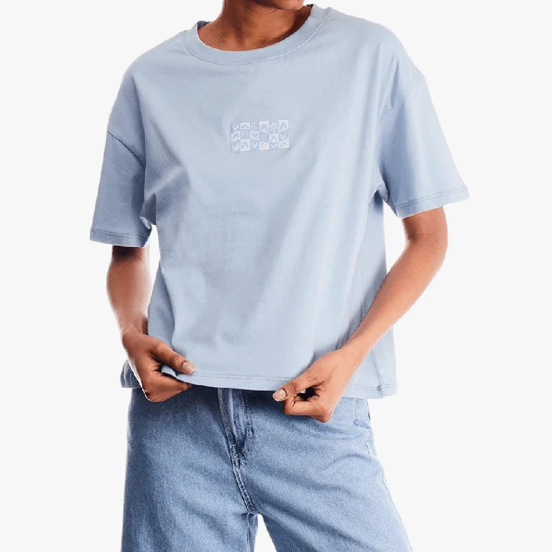 Rvca Womens Good Times Boyfriend Crop Top Blue Zippered Buttoned Snapped