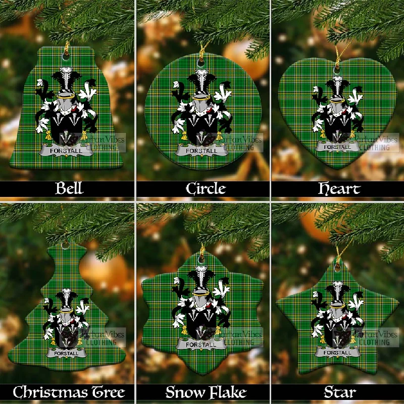 Forstall Irish Clan Tartan Christmas Ceramic Ornament with Coat of Arms Anorak Windbreaker Fleece